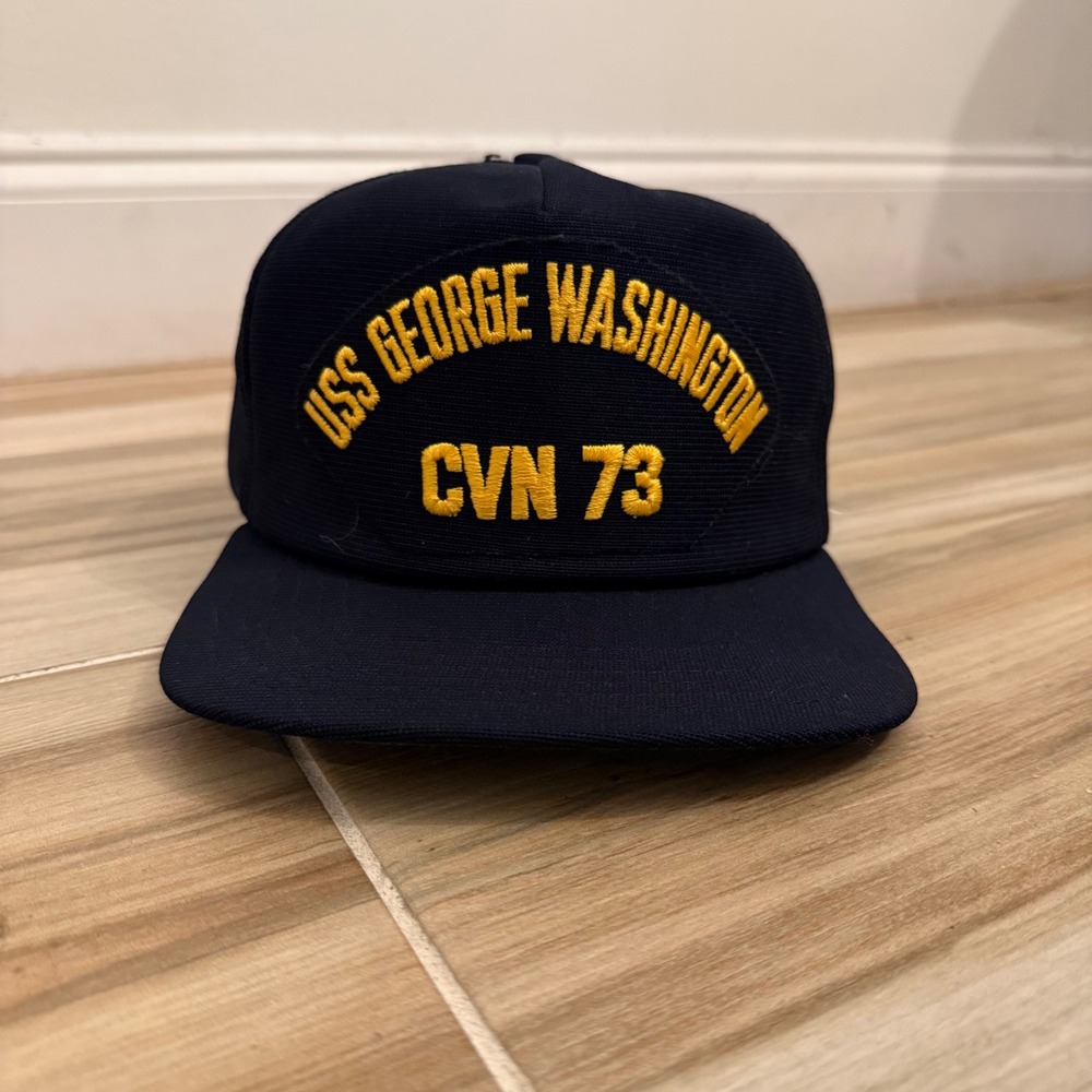 Vintage USS George Washington CVN 73 Hat Navy Blue Snapback Cap Made in USA